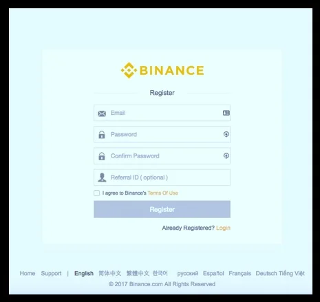 Crear cuenta en Binance