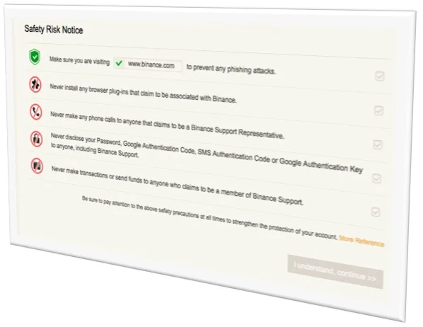 Aviso de seguridad en Binance